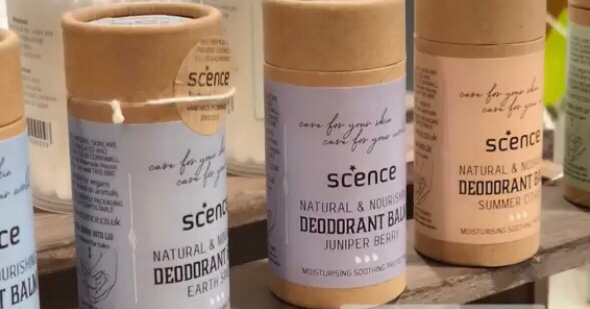 Ethical toiletries sat lined up on a shelf