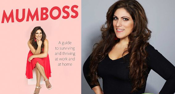 Vicki from Mumboss sat in a red dress and heels for her book cover