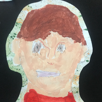 A painted portrait of a child