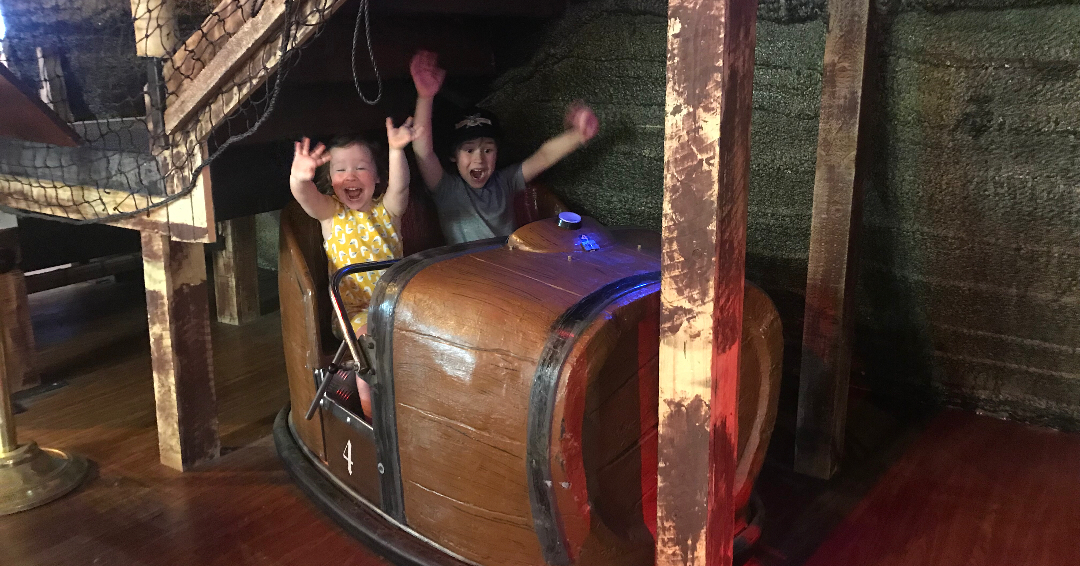Two children on the ghost train ride
