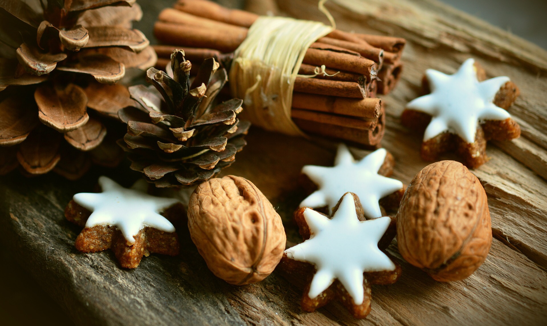 nuts, pinecones and christmas biscuits