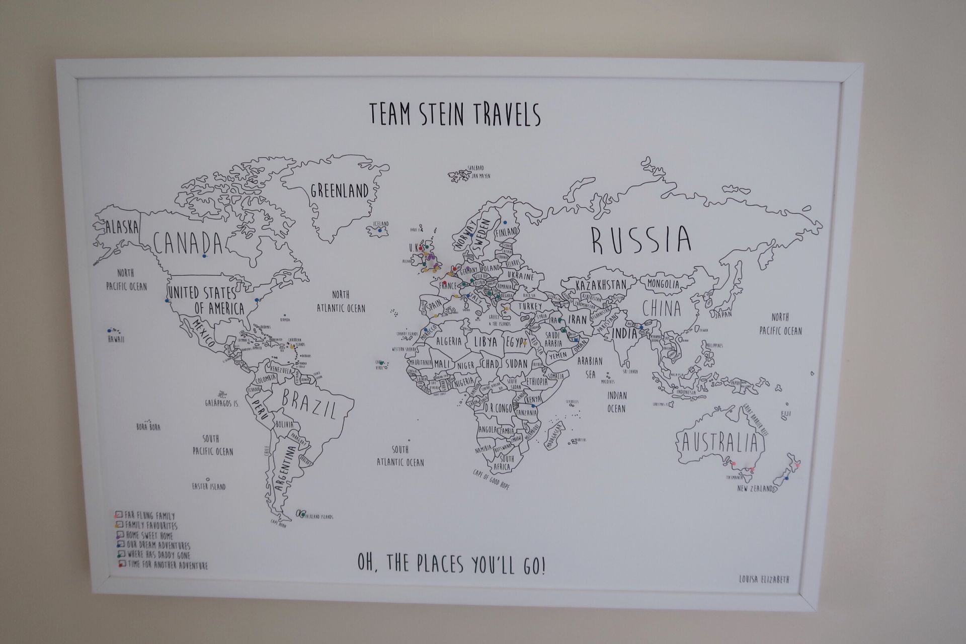 framed map of the world