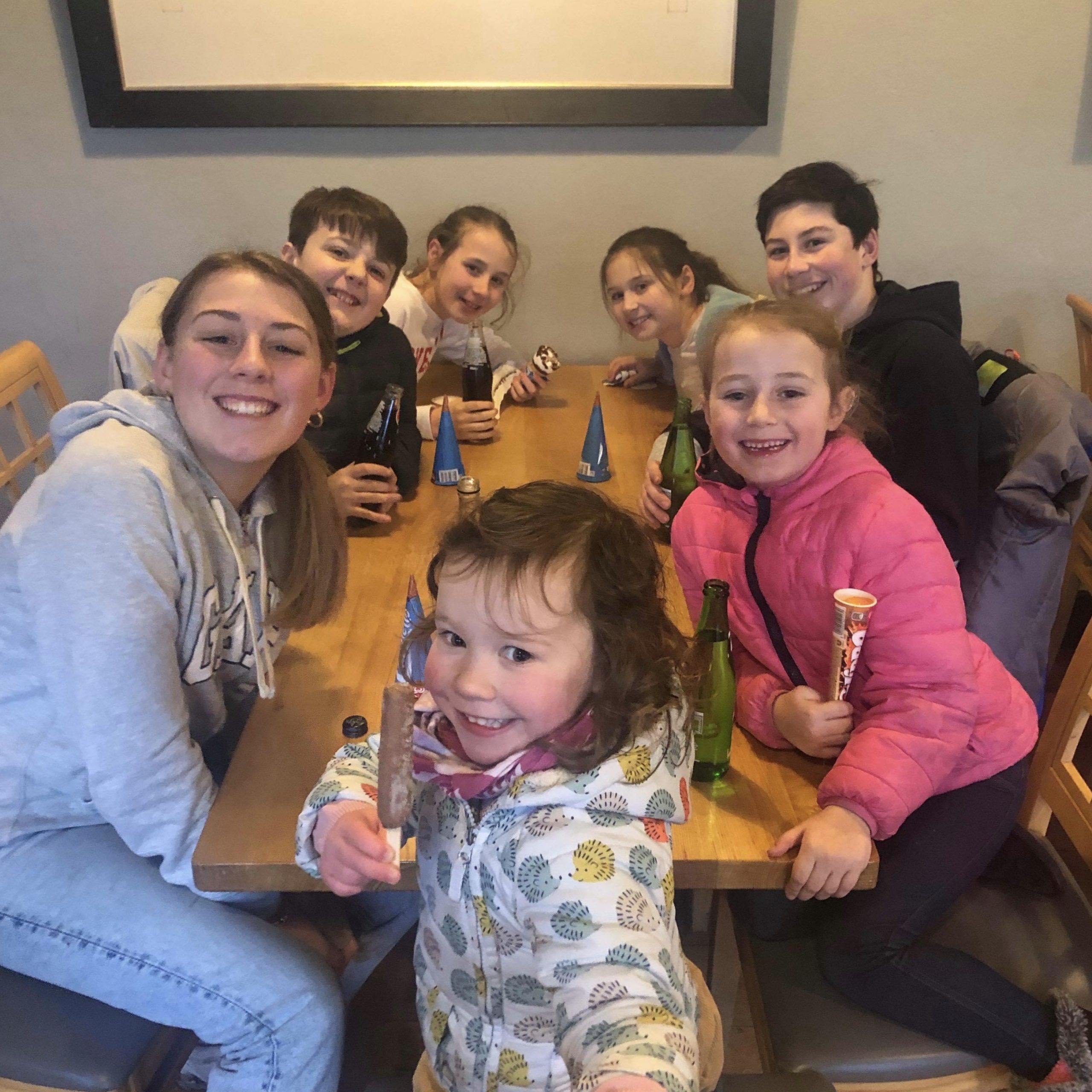 large family life, a table full of children eating ices