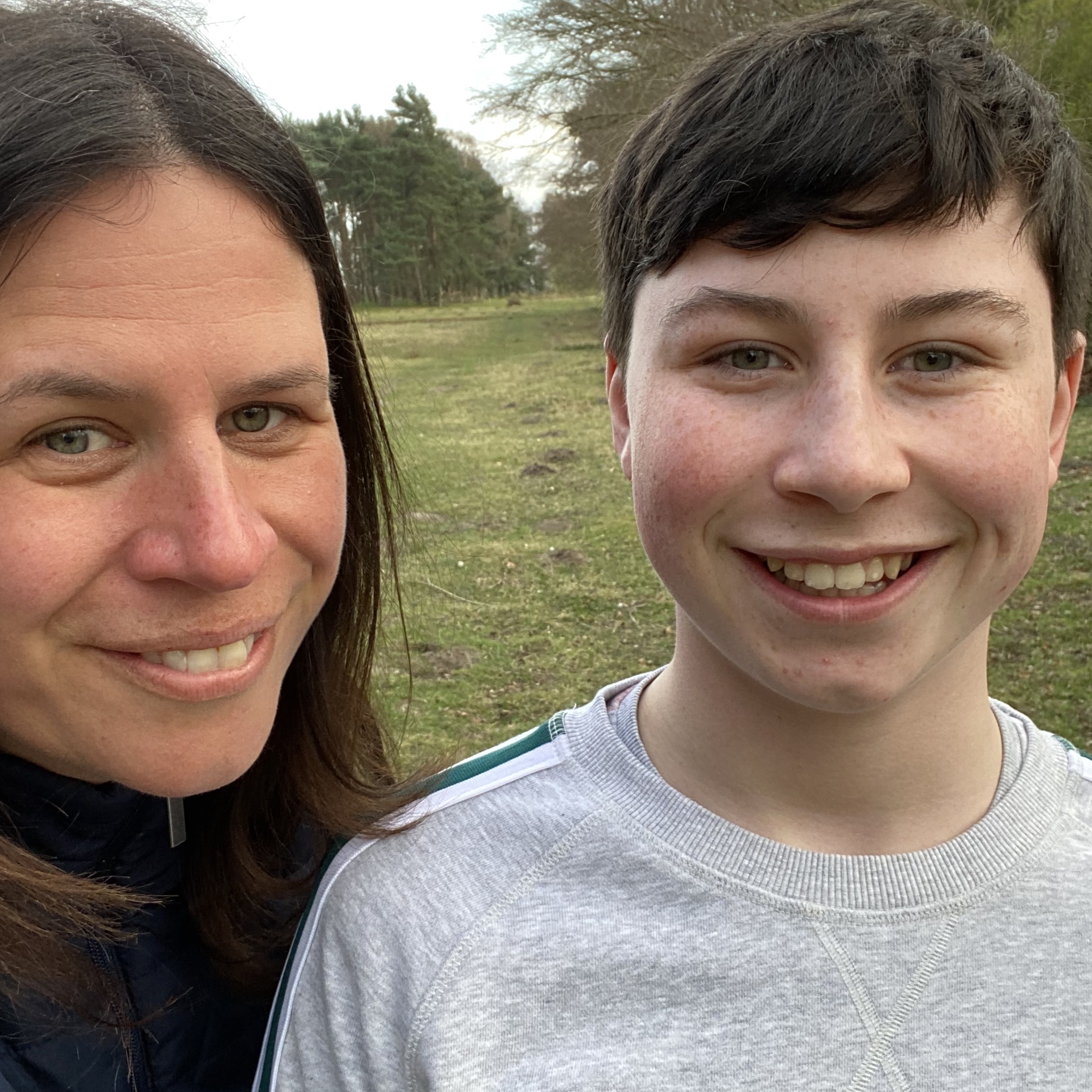 mother and son having a selfie whilst out for their one exercise during lockdown