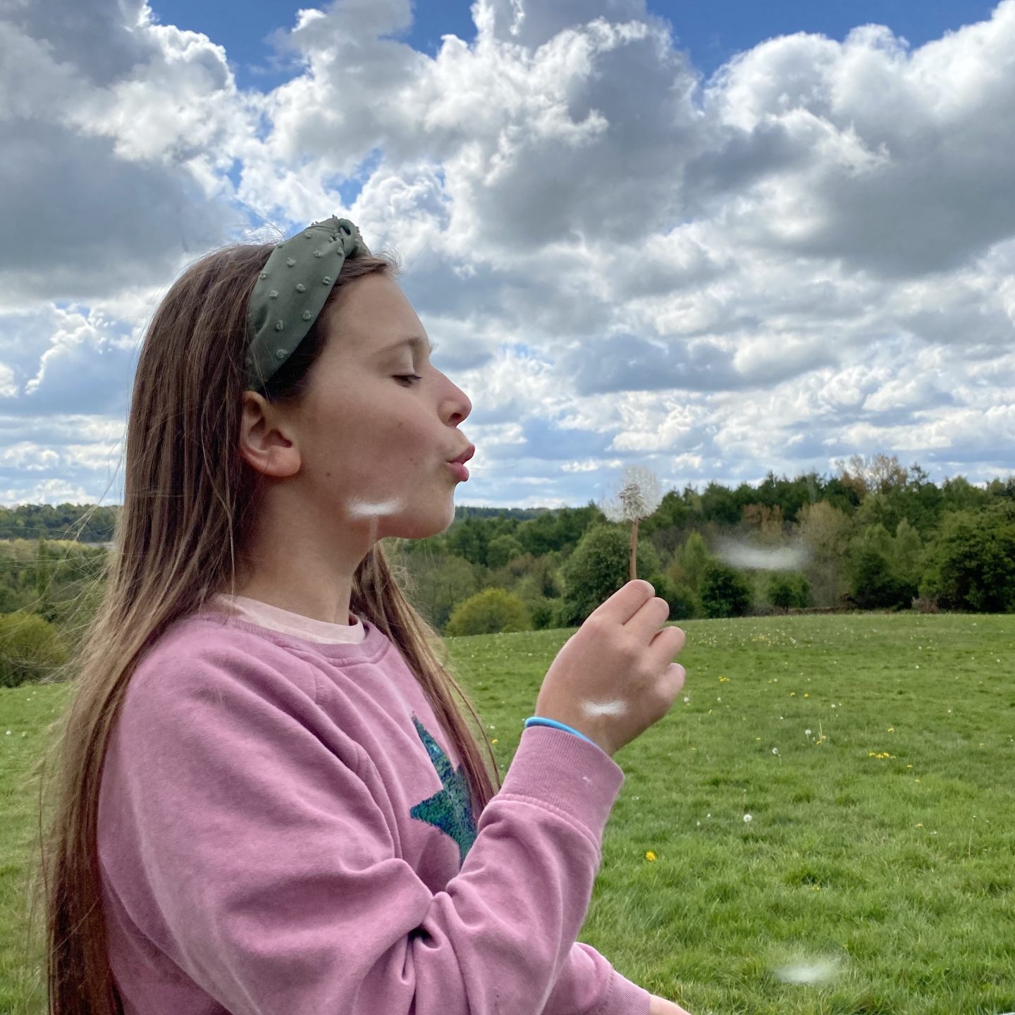Living Arrows a girl blowing a dandelion to make a wish