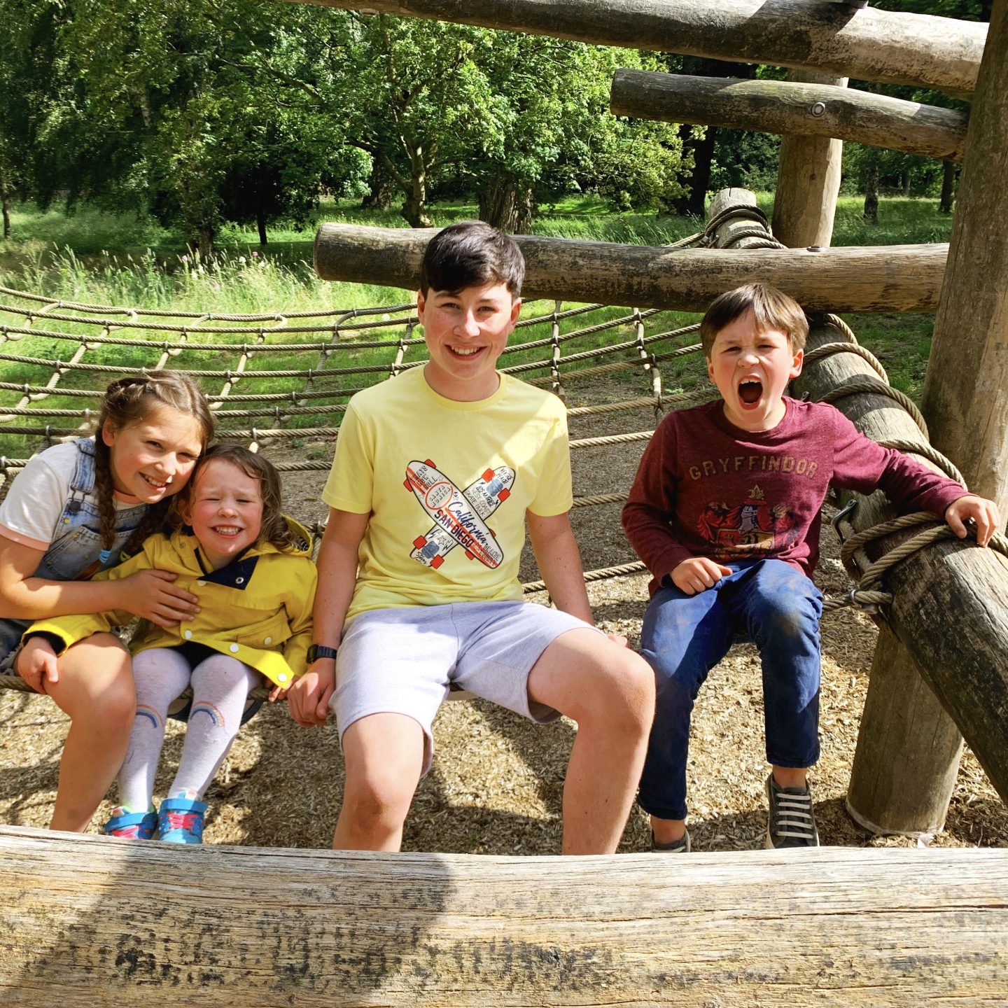 Stepping into our new normal with a trip to the park with 4 kids smiling