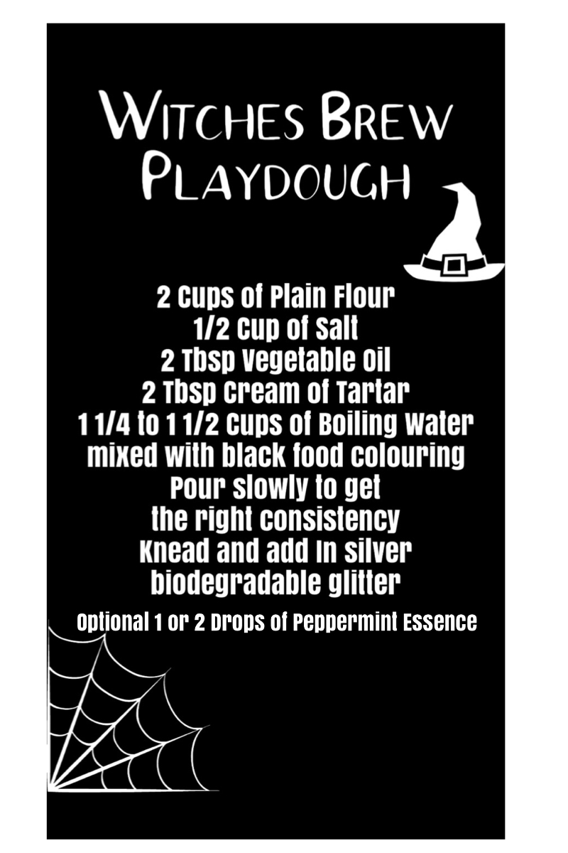 Pinterest pin with witches brew Playdough