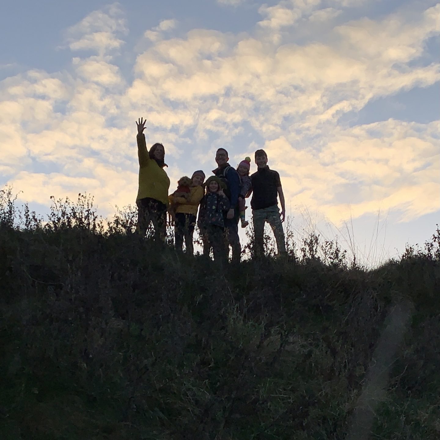 A family out for a late Autumn dog walk