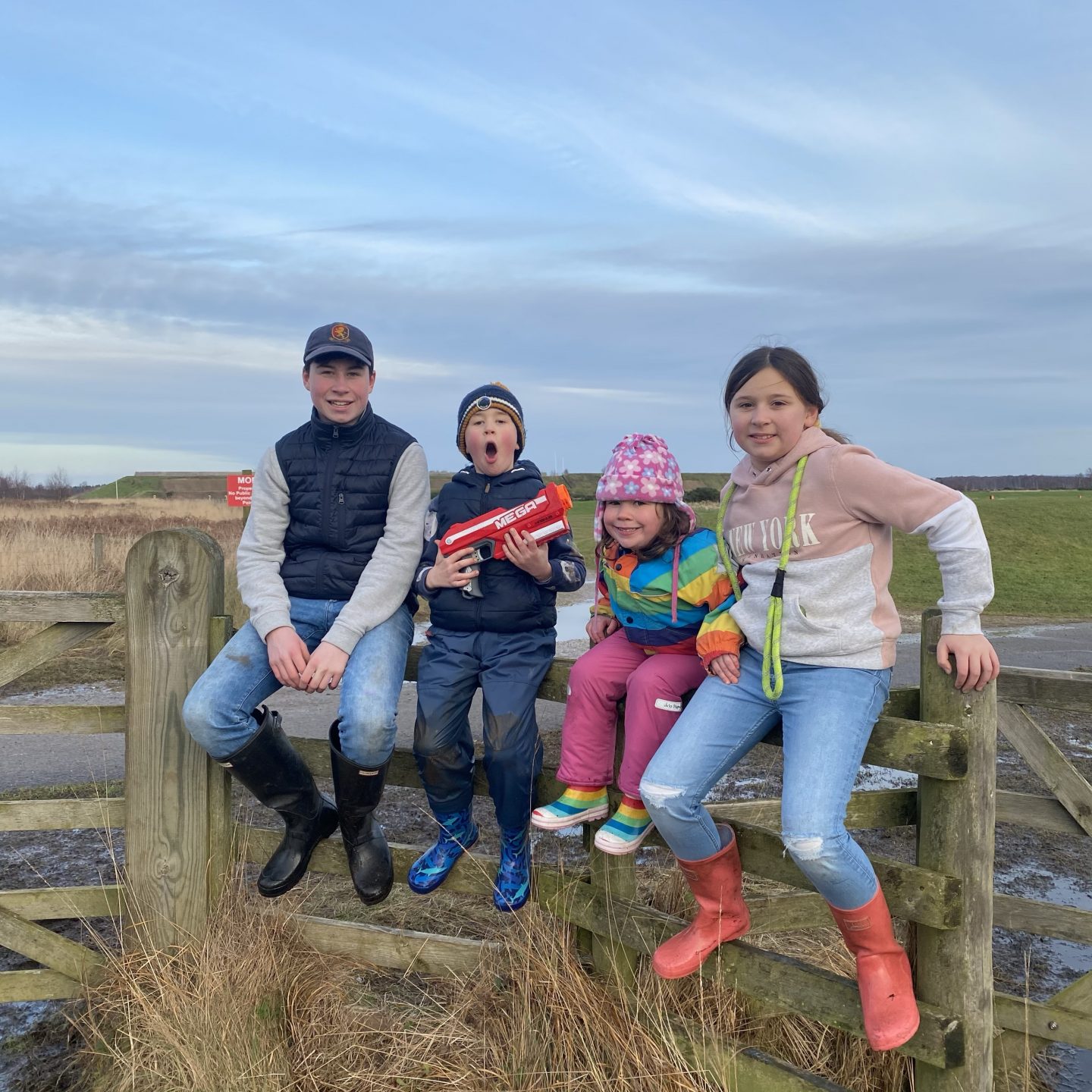 ups and downs of lockdown life with 4 children smiling on a gate