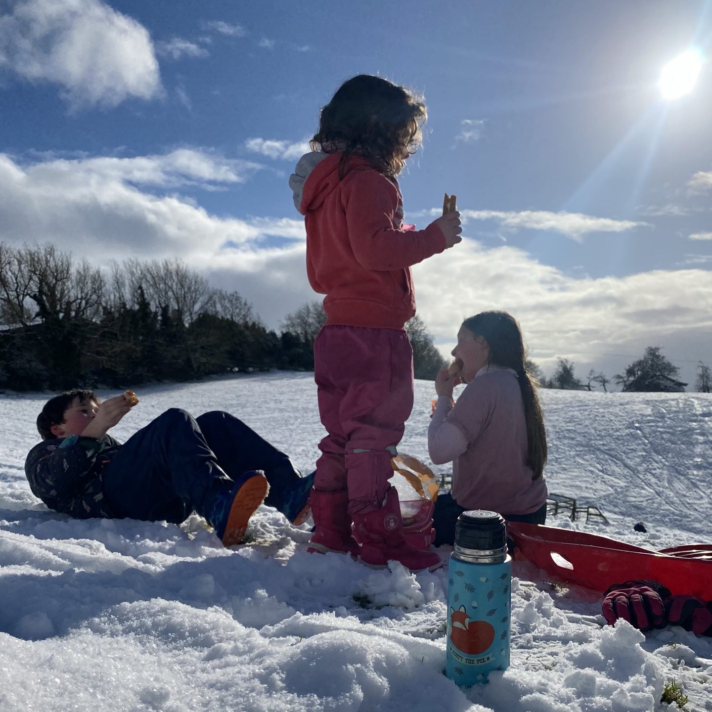 3 children enjoying the snow