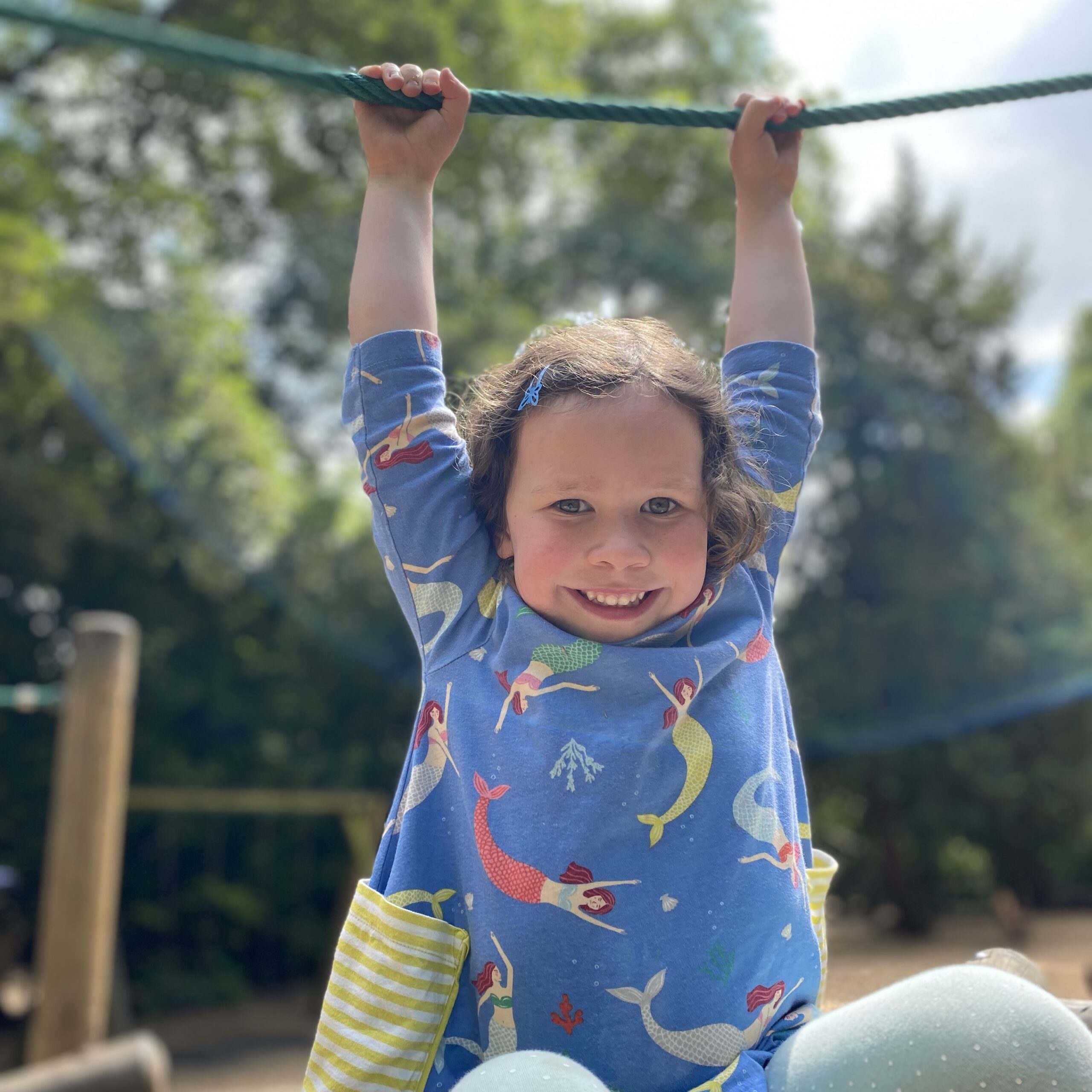 a young girl hanging off a climbing frame at Beningbrough Hall