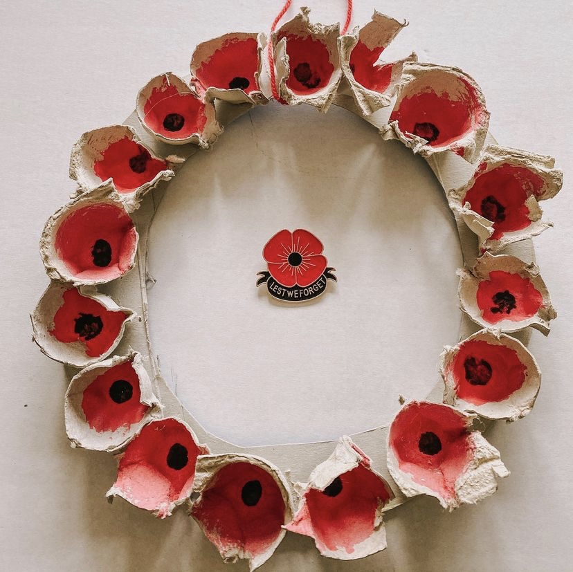 an egg box cardboard wreath for remembrance day