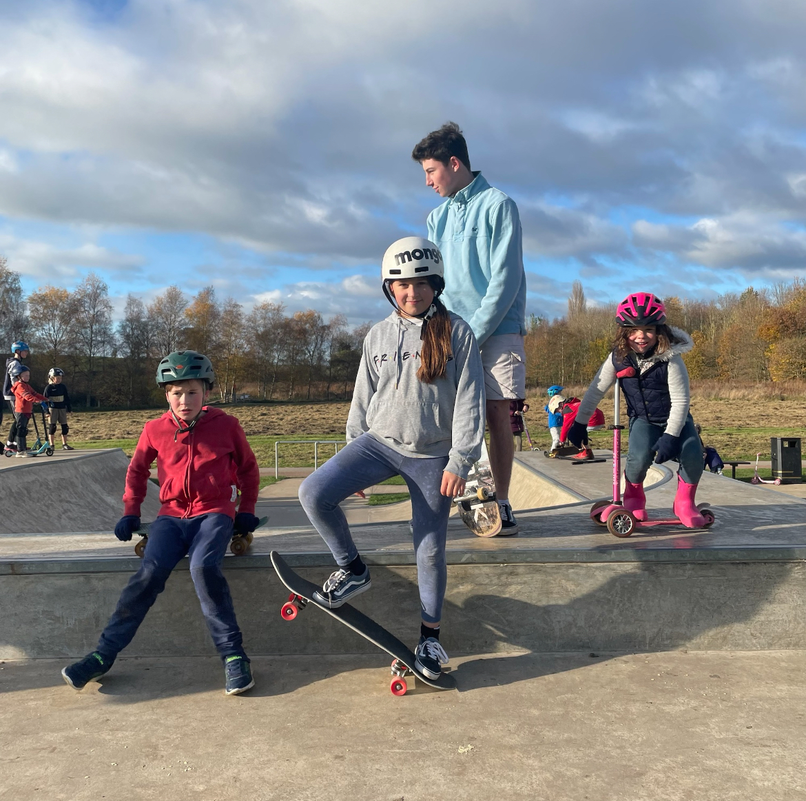 age gap parenting - 4 kids at the skate park 